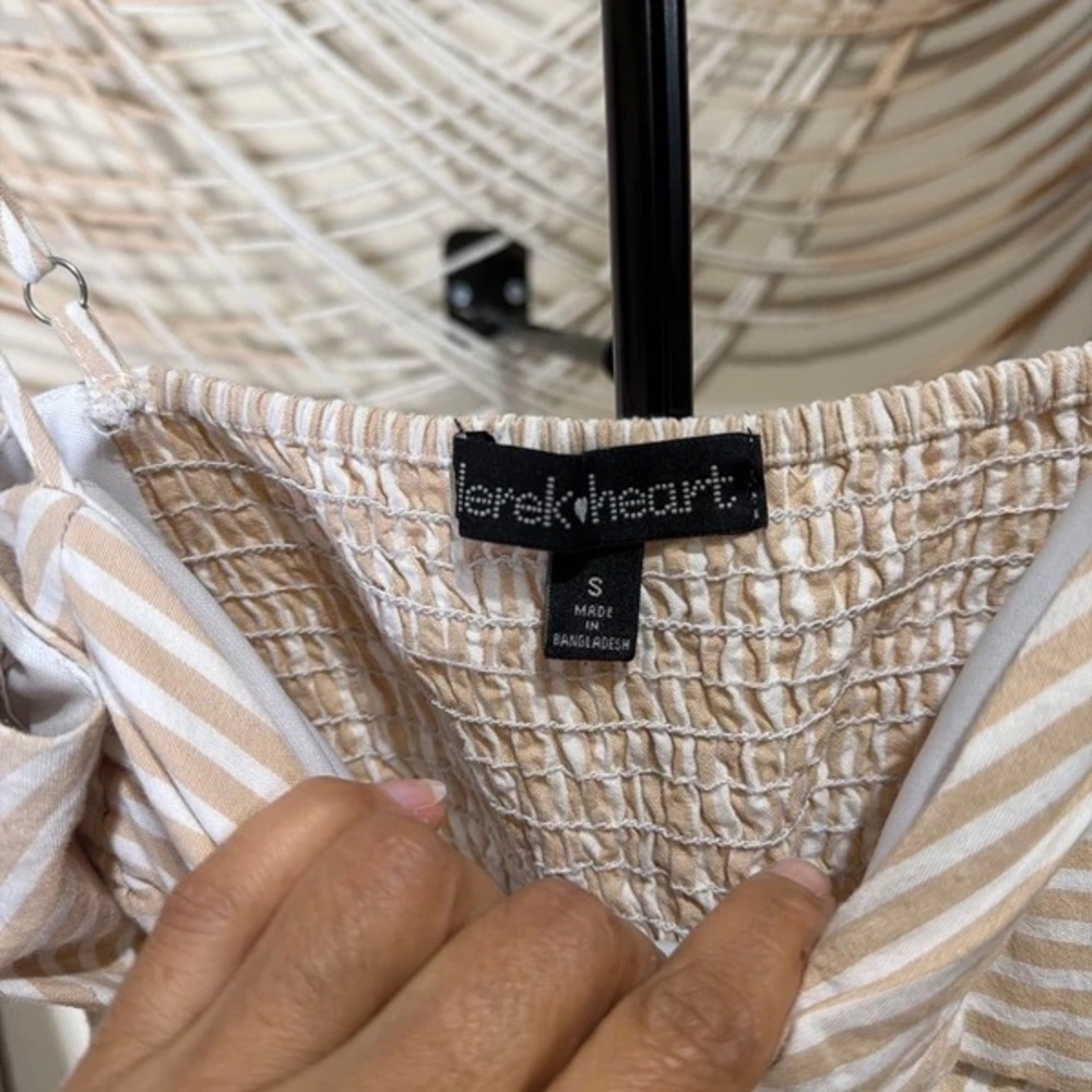Derek Heart Beige & White Striped Bow-Front Mini Dress - Picture 4 of 5
